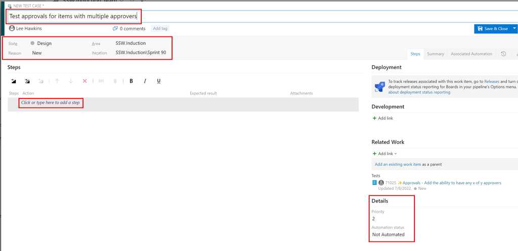 create test case from work item new test case from suite