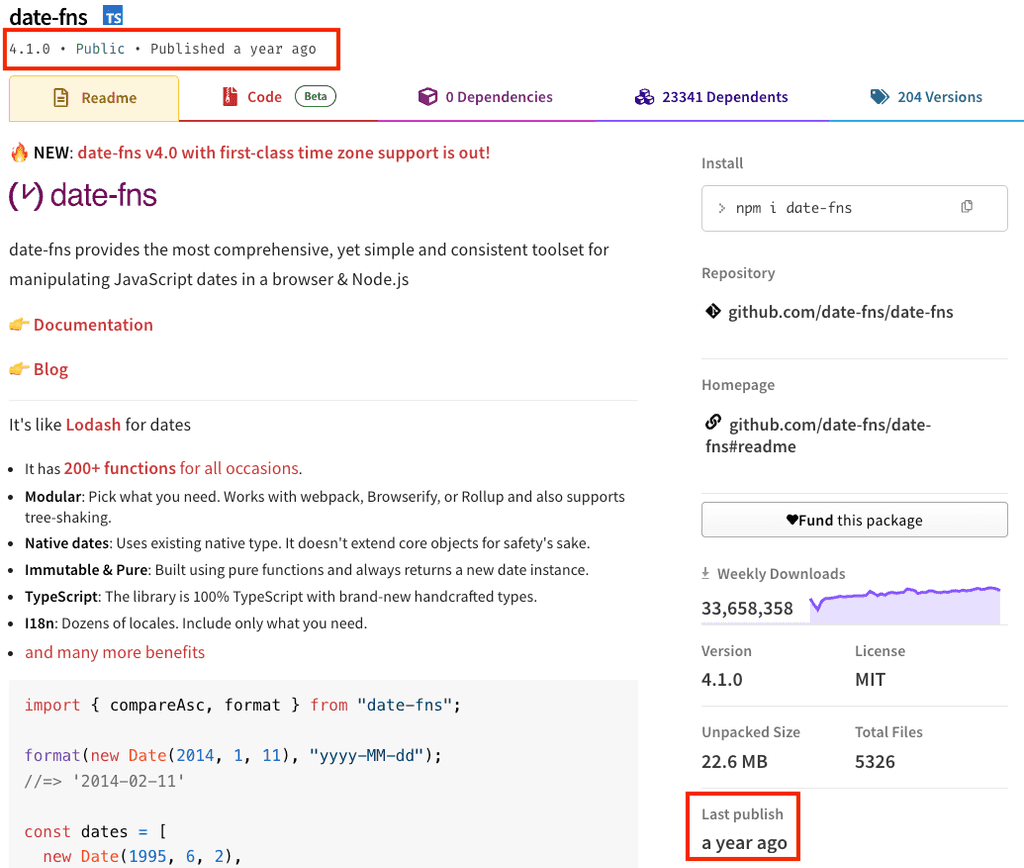 last published npm good