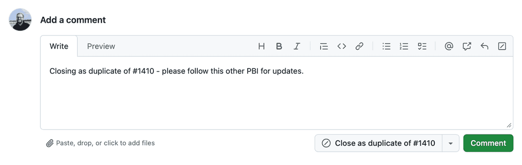 close as duplicate button