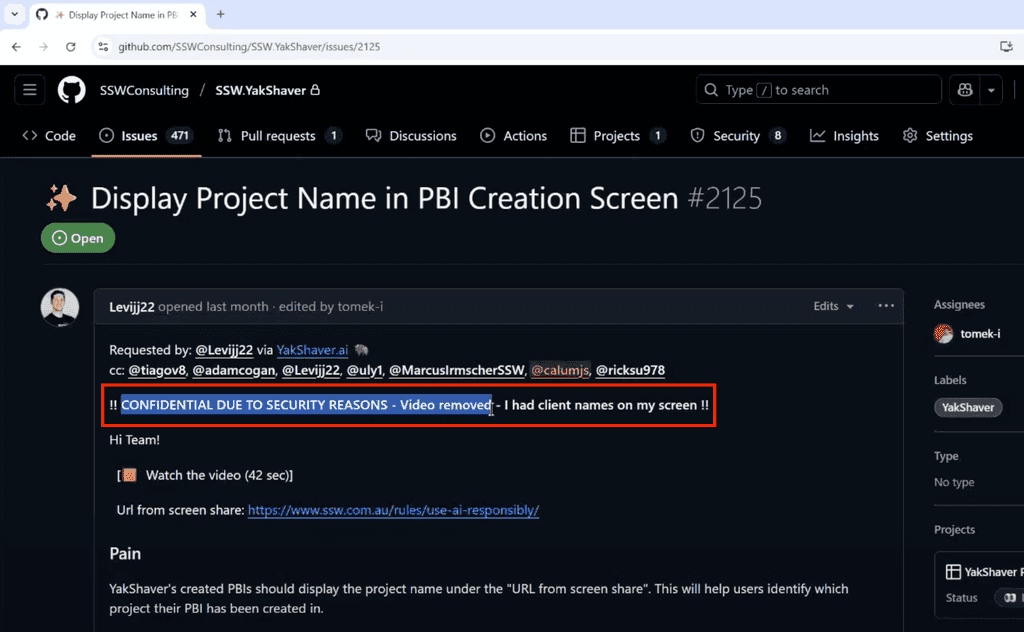 confidential info removed comment